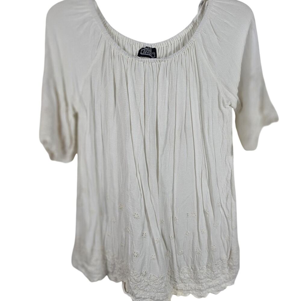 Boho Cottage White Eyelet Peasant Blouse L Prairie Milkmaid Festival Ren Faire